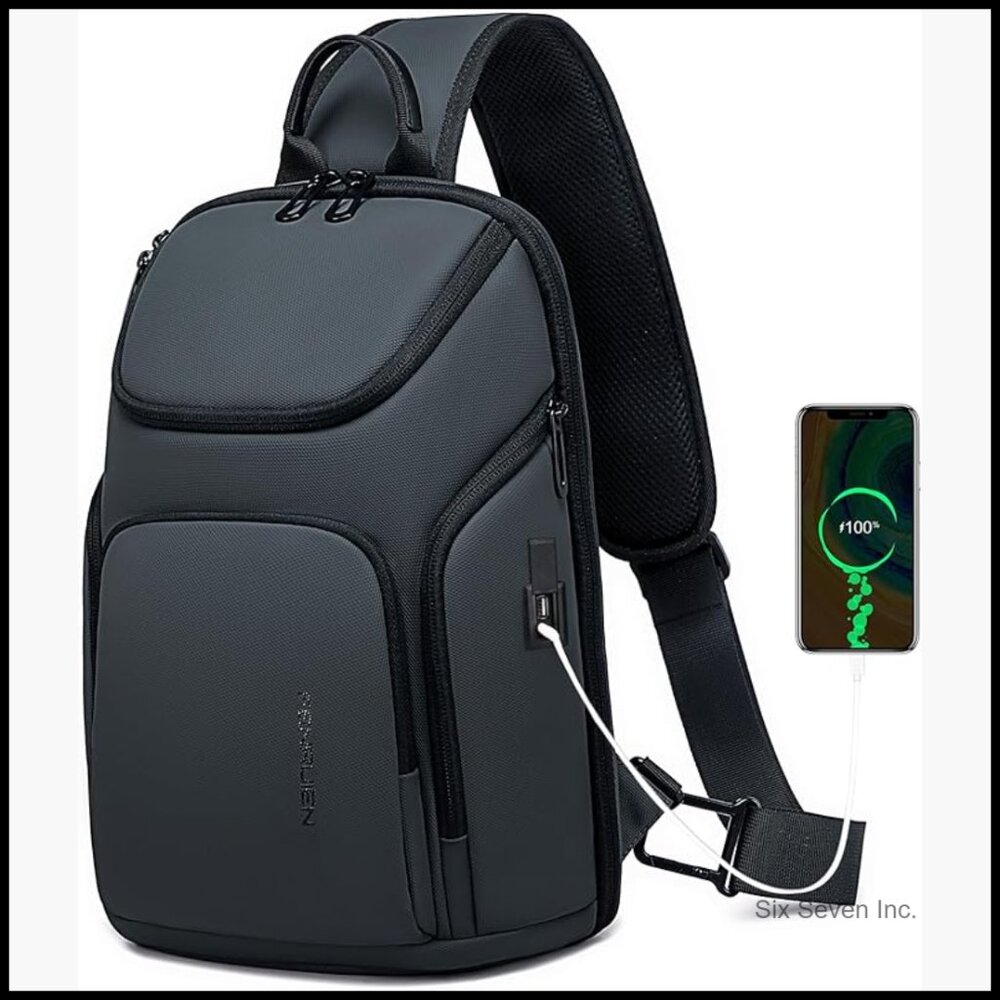 Water-Resistant Oxford Sling Backpack With Usb Charging Port